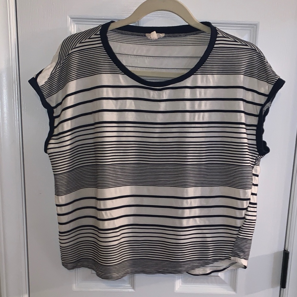 Women’s Striped Navy Blue & White Dolman Top Hem & Thread Size Small